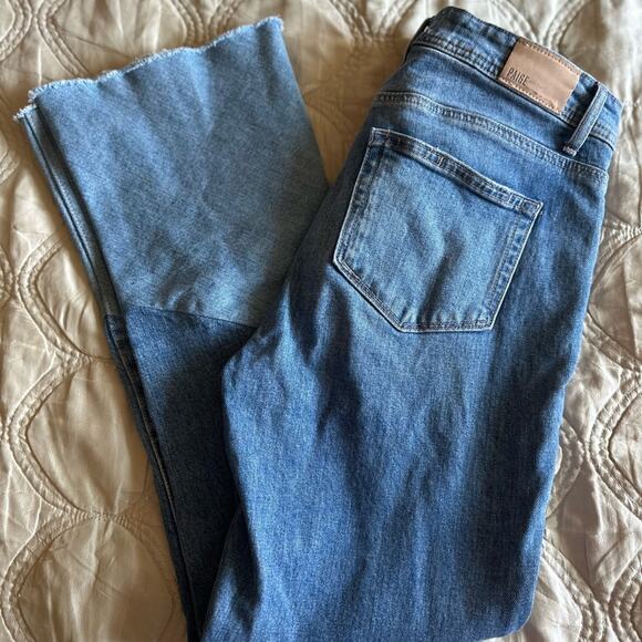 PAIGE 2-Color Collette Cropped Flare Hi Waist Flare Leg Contrasting Wash - Picture 9 of 11